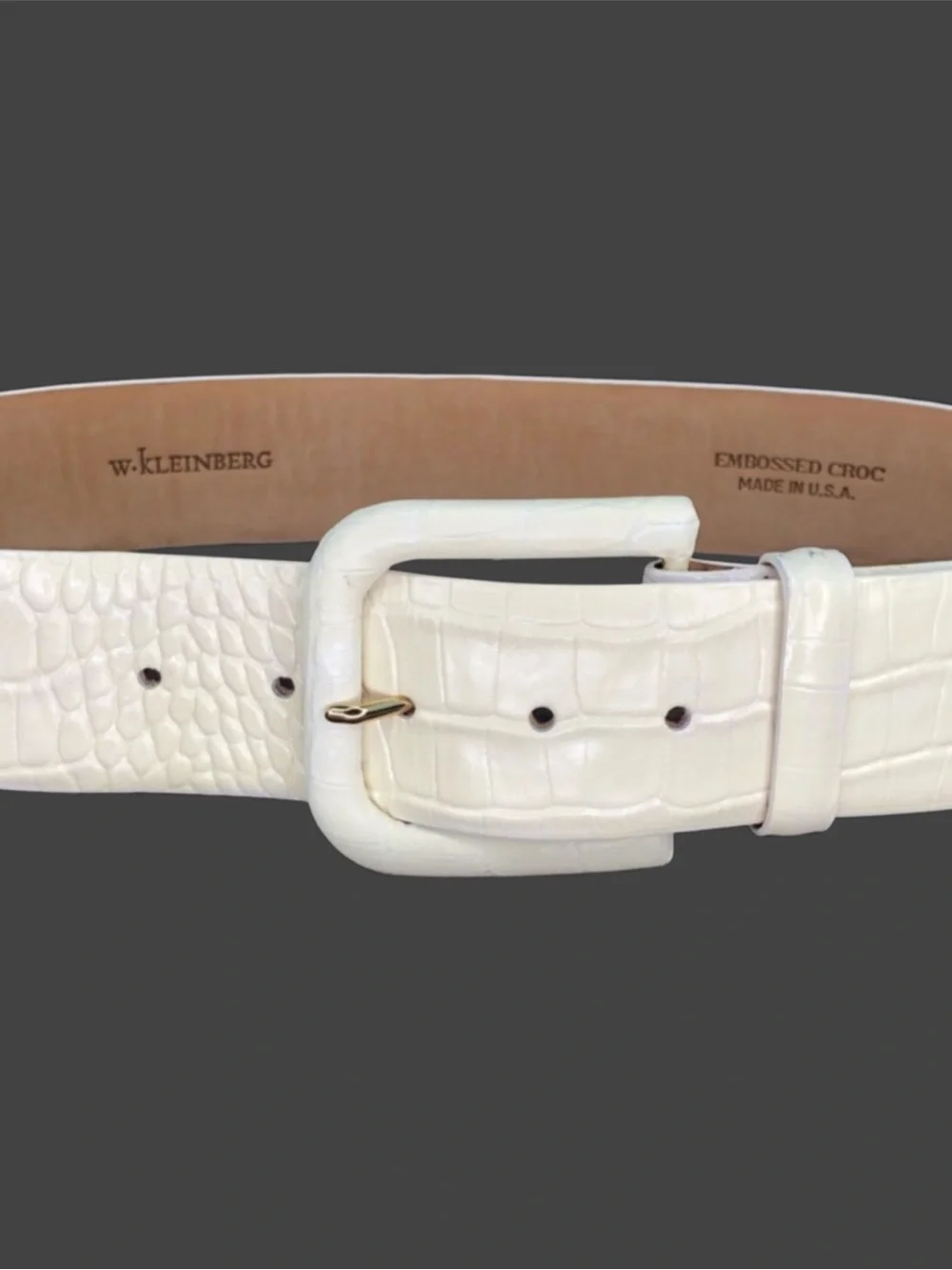 W. Kleinberg Croc-Embossed White Leather Belt Size S